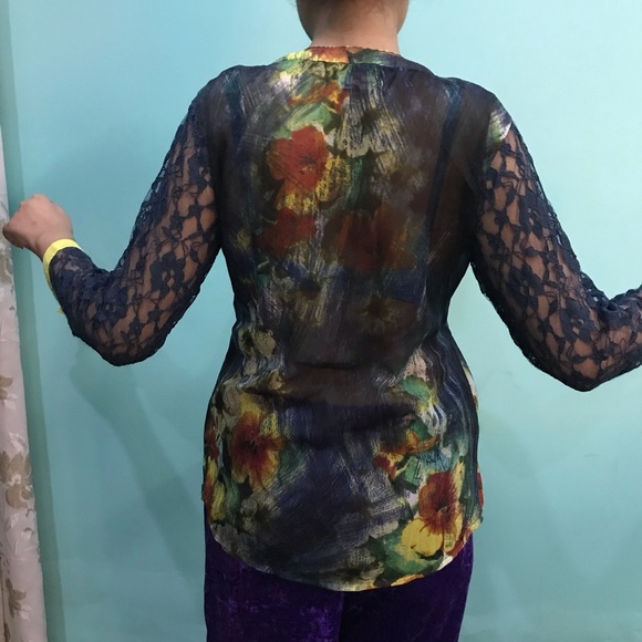 Floral Print Mesh Shirt - Picture 3 of 4